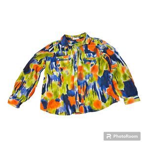 Calvin Klein Polyester Multicolored Collared Long Sleeve Button Up Medium Shirt
